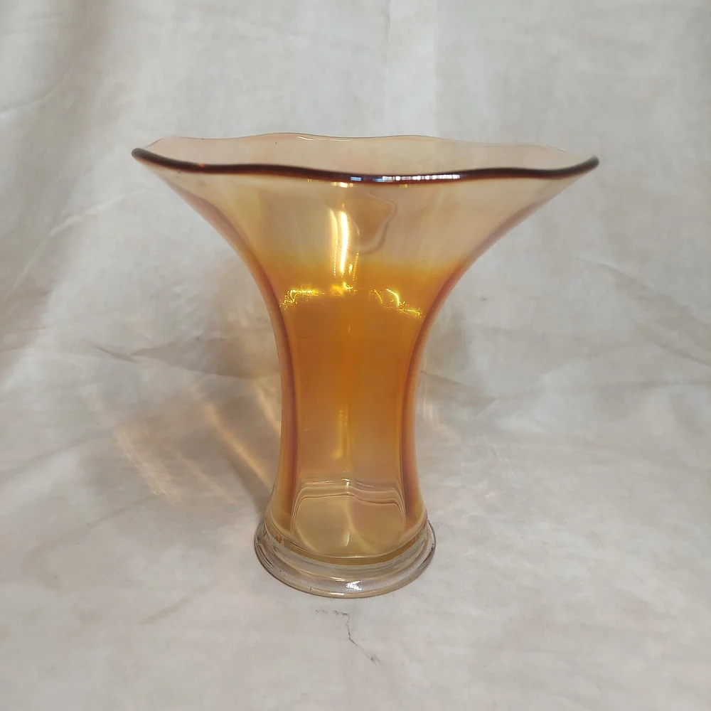 Vintage Imperial Marigold Carnival Glass Flared Trumpet Vase Ruffled Rim